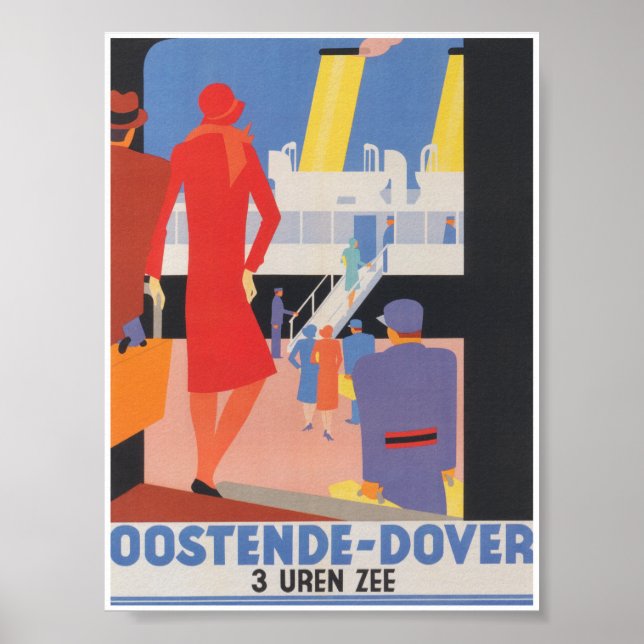 Poster Vintage voyage Ostende Dover Belgique (Devant)