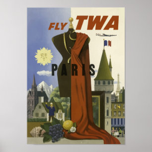 Poster Vintage voyage Paris France Aviation