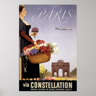 Poster Vintage voyage, Paris Via Constellation