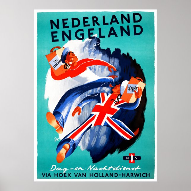 Poster Vintage voyage Pays-Bas England restauré (Devant)