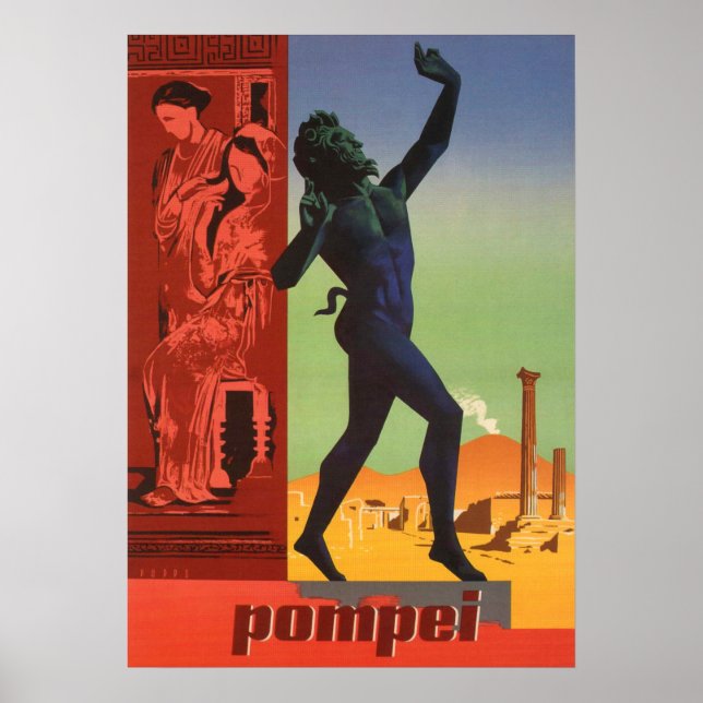 Poster Vintage voyage Pompei, Italie (Devant)