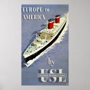 Poster Vintage voyage Pour United States Lines