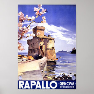 Poster Vintage voyage Rapallo Genova Italie