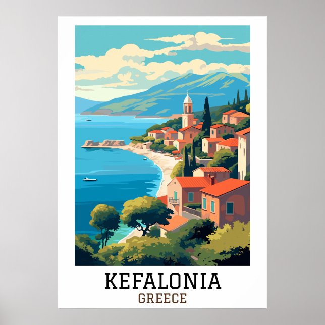 Poster Vintage voyage rétro de Kefalonia Grèce (Devant)