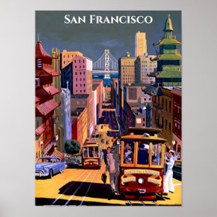 Poster Vintage voyage rétro du téléphérique de San Franci