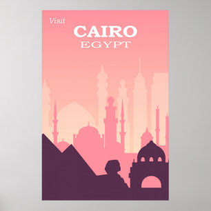 Poster Vintage voyage rose du Caire Égypte