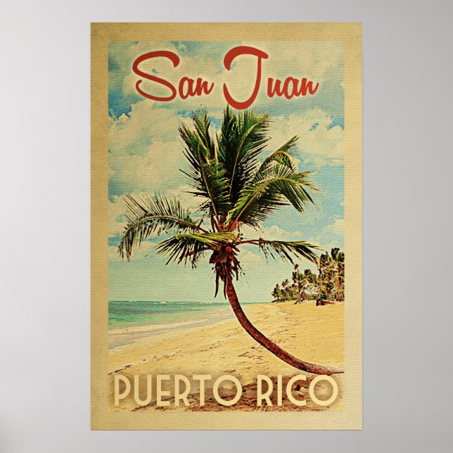 Poster Vintage voyage San Juan Palm Tree (Devant)