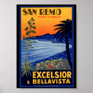 Poster Vintage voyage, San Remo Excelsior Italie