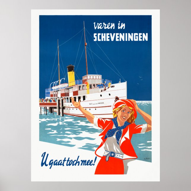 Poster Vintage voyage Scheveningen Pays-Bas (Devant)
