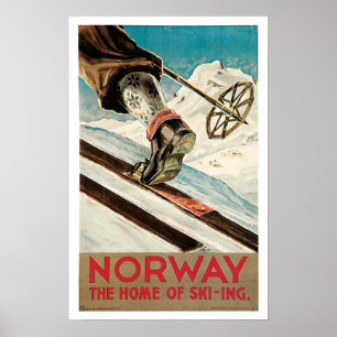 Poster Vintage voyage, ski de la Norvège