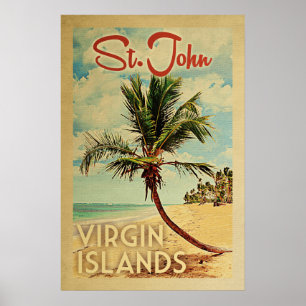 Poster Vintage voyage St John Palm Tree