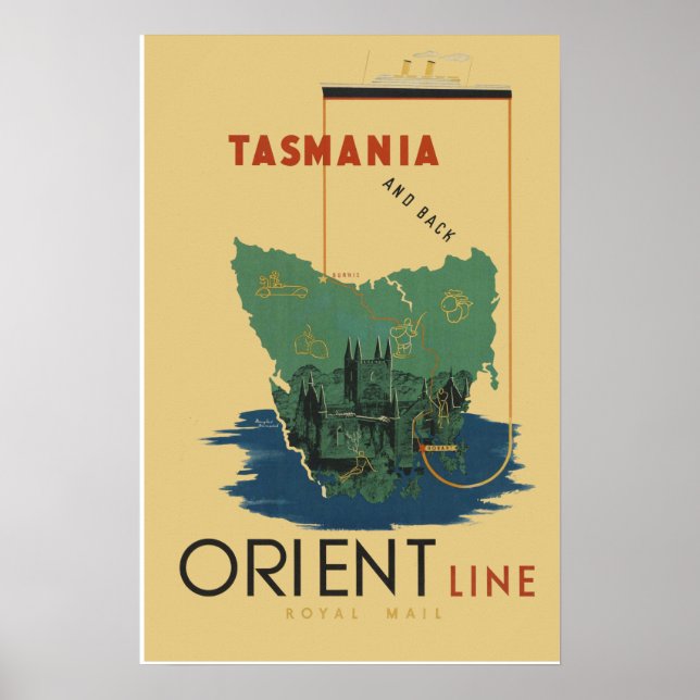 Poster Vintage voyage Tasmanie (Devant)