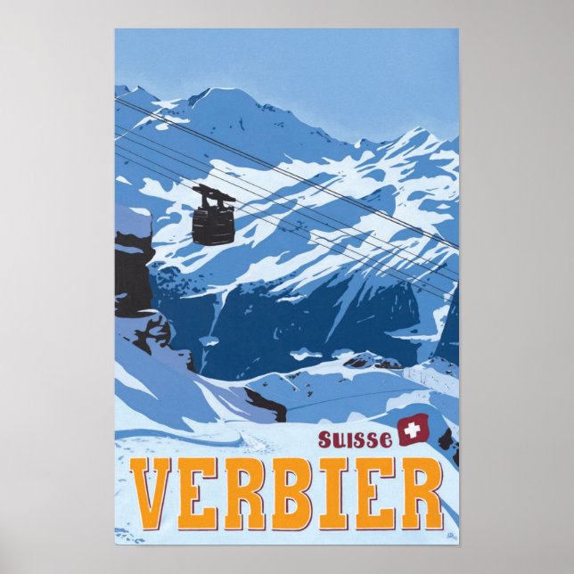 Poster Vintage voyage Verbier Suisse (Devant)