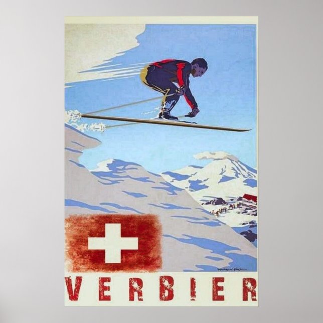 Poster Vintage voyage Verbier Suisse (Devant)