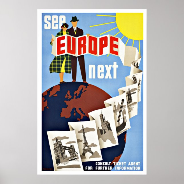 Poster Vintage voyage Voir Europe (Devant)