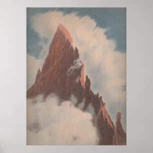 Poster Vintage vue montagne paysage nuages neige unique