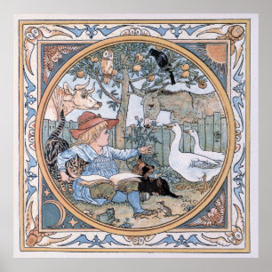 Poster Vintage Walter Crane : L'enfant, les animaux