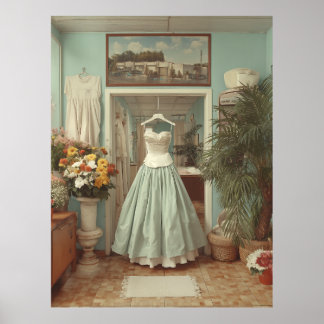 Poster Vintage Wedding Dress Boutique Interior Scene