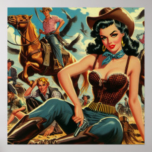 Poster Vintage Western Country Girl