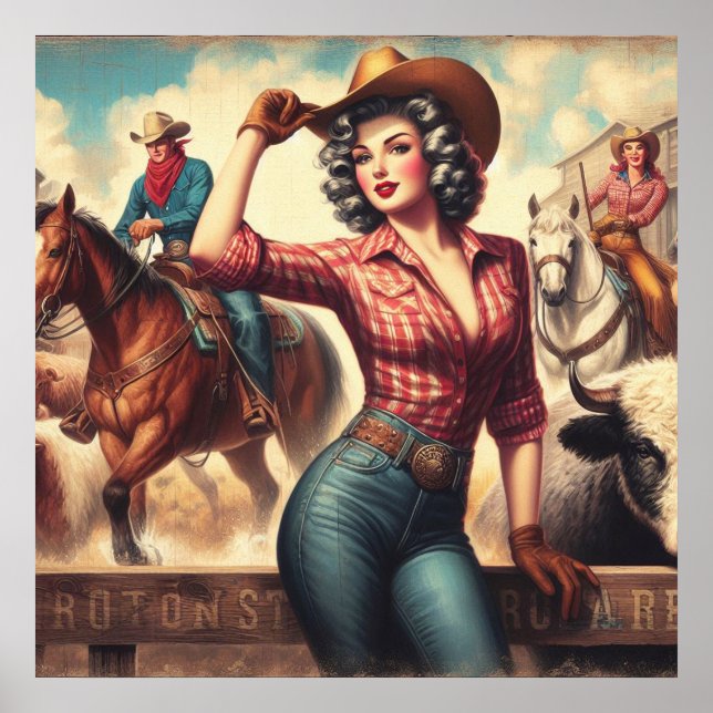 Poster Vintage Western Cowgirl (Devant)
