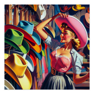 Poster Vintage Western Retro Cowgirl Shopping Pour Casque