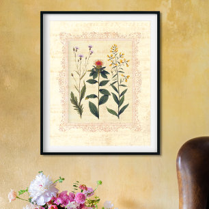 Poster Vintage Wild Flowers Feminine Boudoir Print