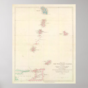 Poster Vintage Windward Islands of The Caribbean Map