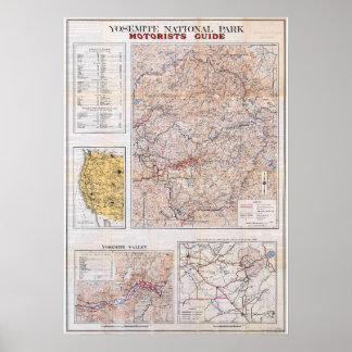 Poster Vintage Yosemite National Park Map 1934