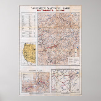 Poster Vintage Yosemite National Park Map 1934