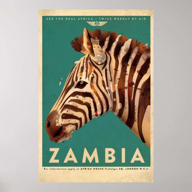 Poster Vintage Zambie Zebra Travel (Devant)
