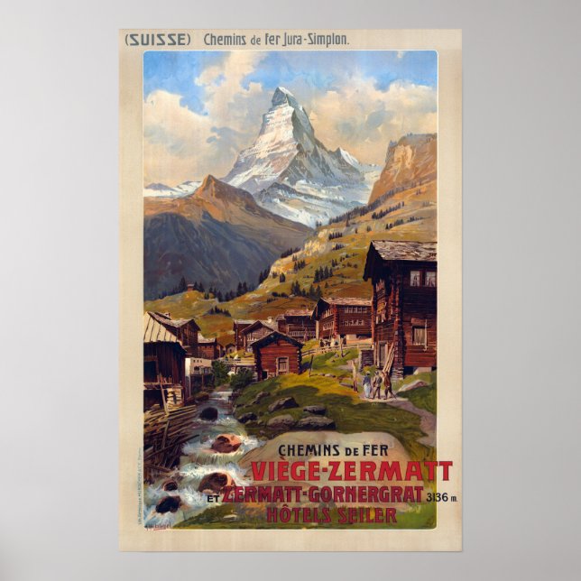 Poster Vintage Zermatt Suisse Matterhorn Travel (Devant)