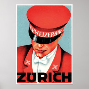 Poster Vintage Zurich Hôtel Voyage Annonce