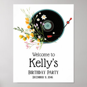 Poster Vinyl Record, floral, Oldies Rustique, musique fém
