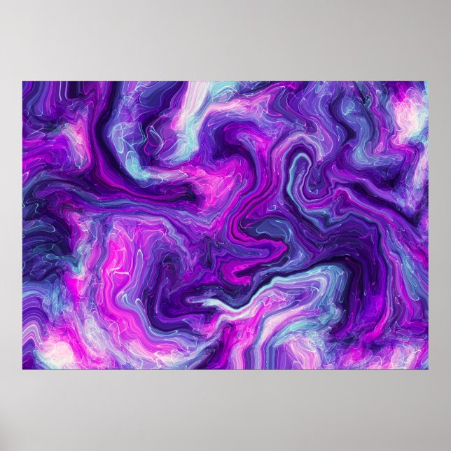 Poster Violet, Bleu, Art Liquide Rose (Devant)