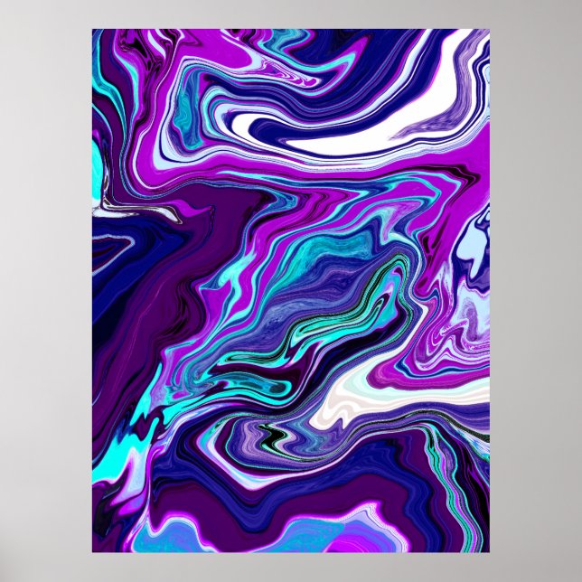 Poster Violet, bleu et Turquoise Art moderne Abstrait (Devant)