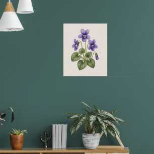 Poster Violet Botanique, Fleur de Naissance de Février