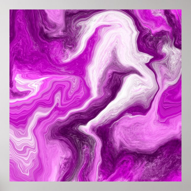 Poster Violet et Marbre blanc Fluide Art (Devant)