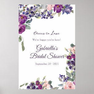Poster Violet et prune Fleurs Mariage Vin Dégustation