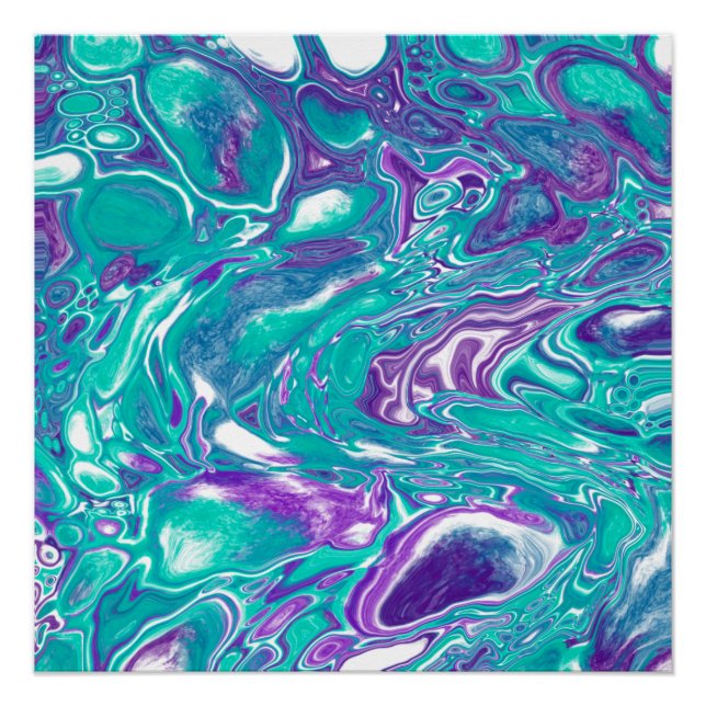 Poster Violet et Turquoise Fluid Art Marbre comme des bul (Devant)