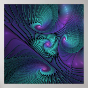 Poster Violet rencontre Turquoise moderne art fractal abs