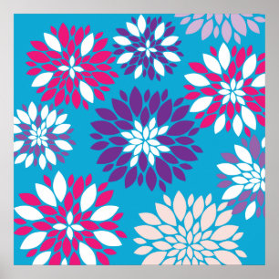 Poster Violet rose Fleur Art sur bleu Turquoise