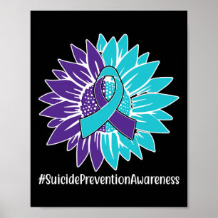 Poster Violet Turquoise Tournesol Ribbon Prévention Suici