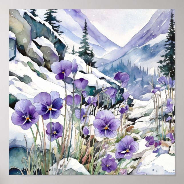 Poster Violet Wall Art, Carré floral (Devant)