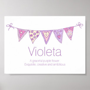 Poster Violeta nom signifiant lapin rose violet
