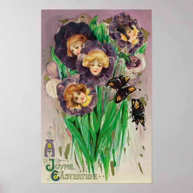 Poster Violettes de Pâques Joyeuses avec des femmes en tê (Devant)