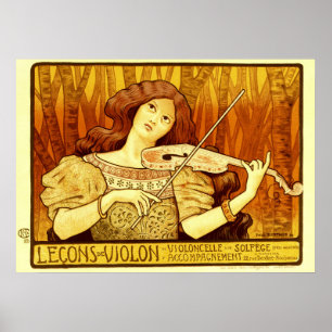 Poster Violon Art Nouveau vintage fille par Paul Berthon