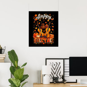 Poster Violon de Thanksgiving d'automne feuilles d'automn