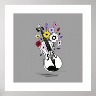 Poster Violon en Fleurs – Musique Florale Minimaliste