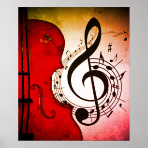 Poster violoncelle rockabiliste/violon imprimé pour affic