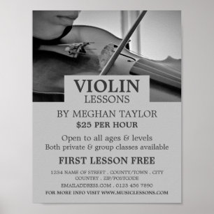 Poster Violoniste, leçons de violon publicité